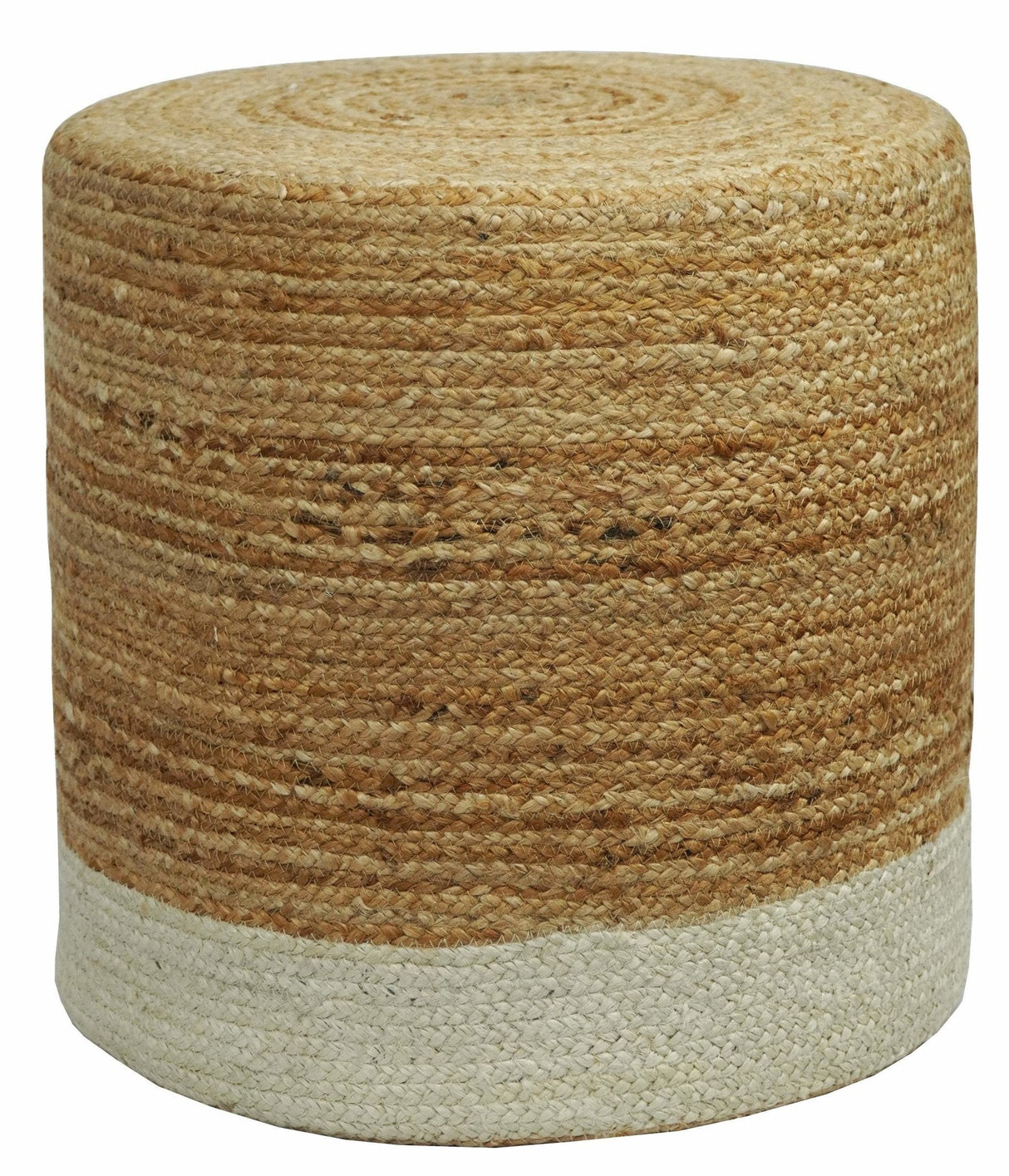 Hand Braided Gold and White Jute Round Pouf
