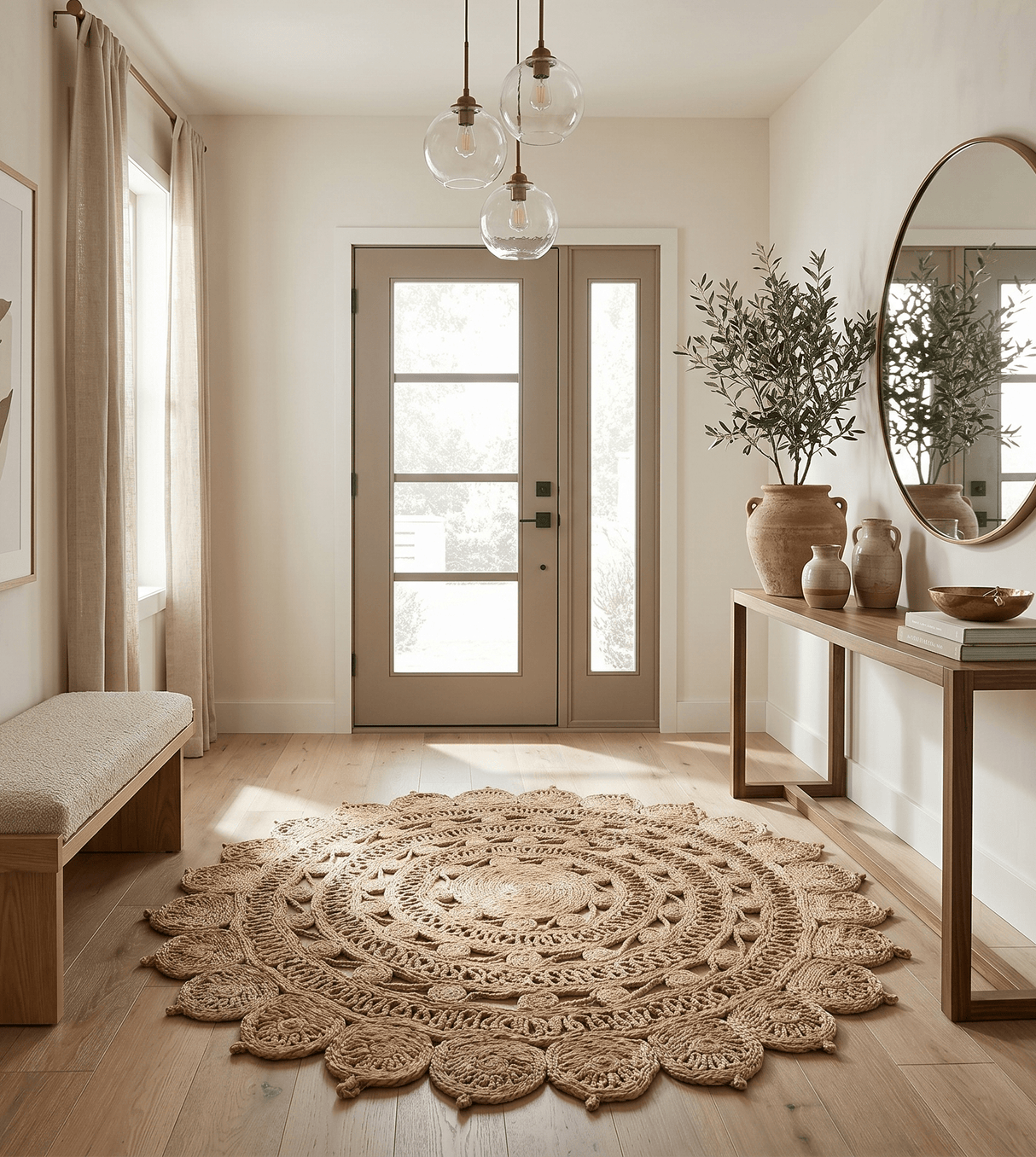 Hand Braided Solid Round Natural Brown Jute Silsal Rug