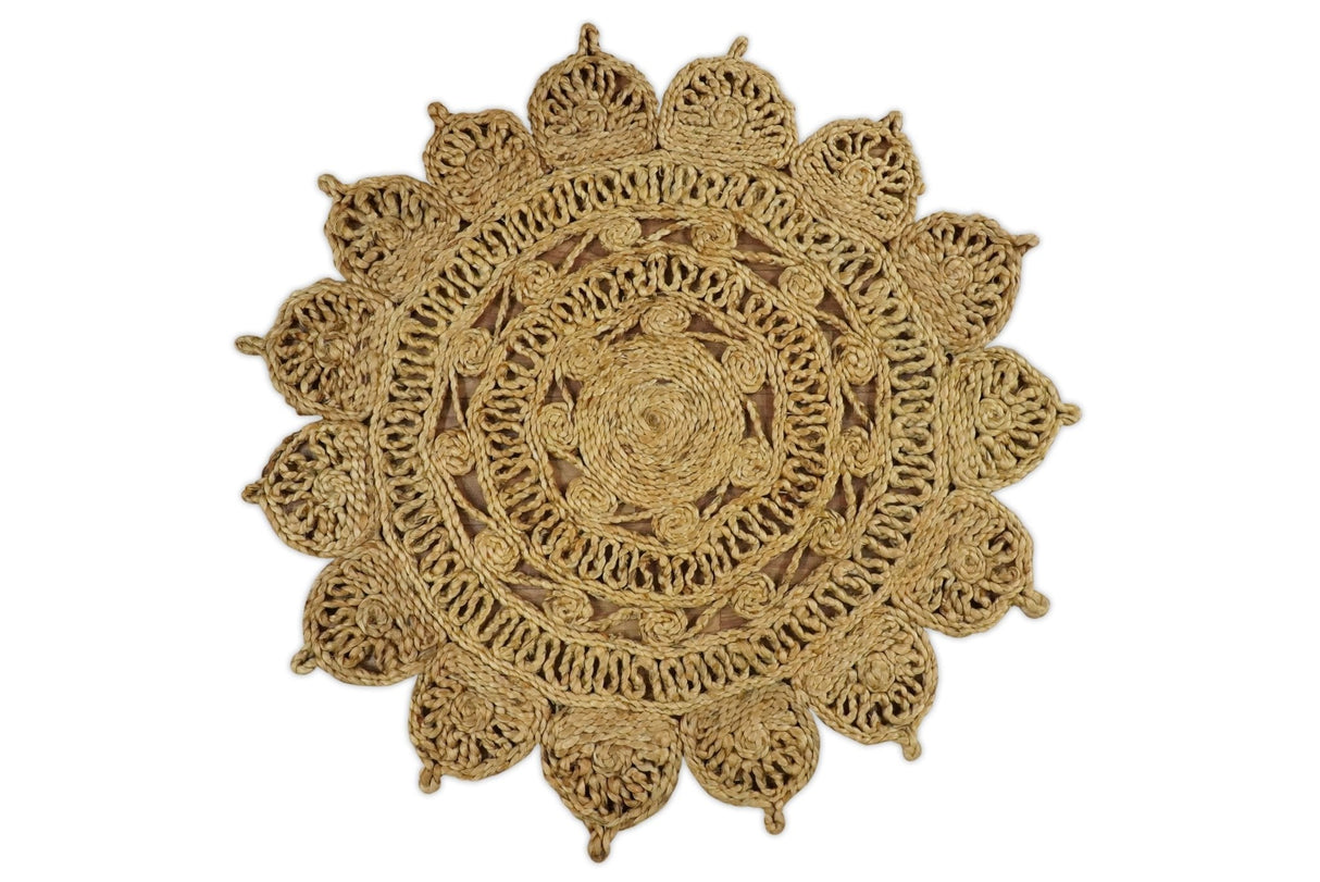 Hand Braided Solid Round Natural Brown Jute Silsal Rug