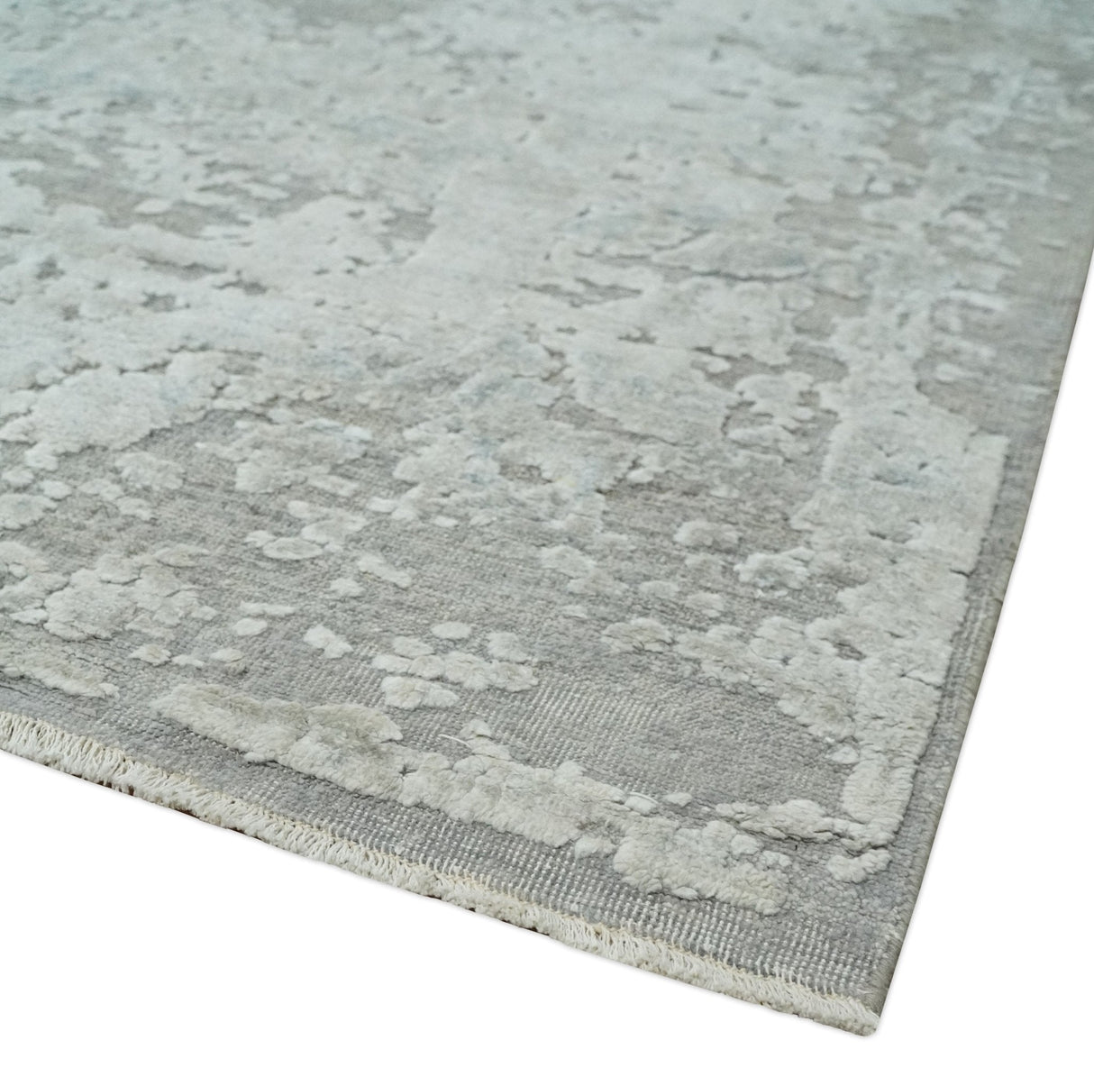 Hand Carved Texture Modern abstract Silver and Gray Hand Knotted 8x10 wool and Art Silk Area Rug-Area Rug-Parc Decor