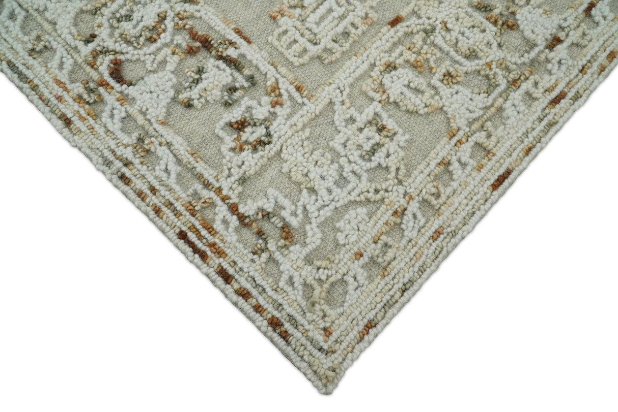 Hand Hooked 5x8 Brown and White Wool Textured Loop Area Rug | GAR3-Area Rug-Parc Decor