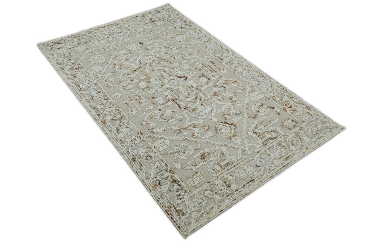 Hand Hooked 5x8 Brown and White Wool Textured Loop Area Rug | GAR3-Area Rug-Parc Decor