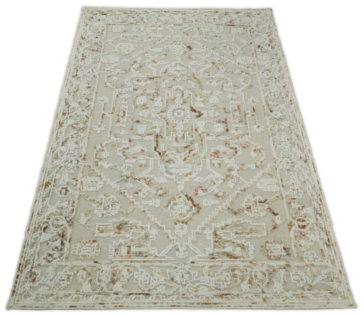 Hand Hooked 5x8 Brown and White Wool Textured Loop Area Rug | GAR3-Area Rug-Parc Decor