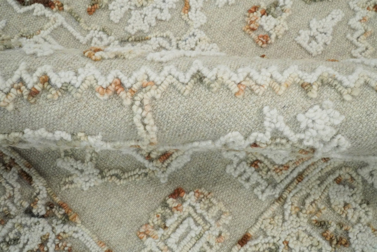 Hand Hooked 5x8 Brown and White Wool Textured Loop Area Rug | GAR3-Area Rug-Parc Decor