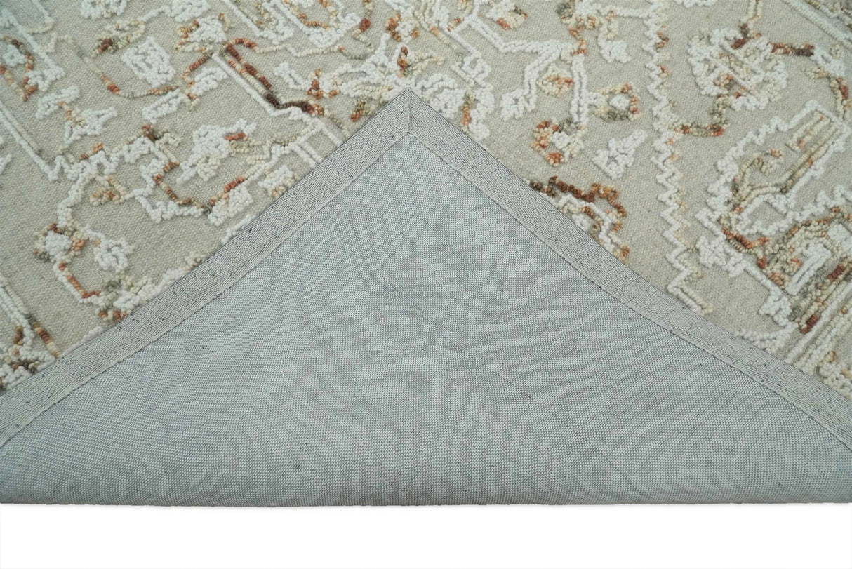 Hand Hooked 5x8 Brown and White Wool Textured Loop Area Rug | GAR3-Area Rug-Parc Decor