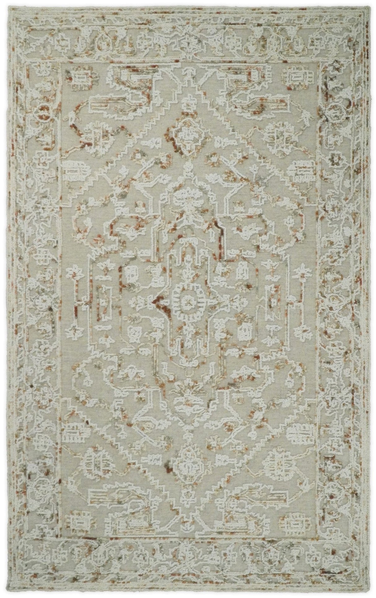 Hand Hooked 5x8 Brown and White Wool Textured Loop Area Rug | GAR3-Area Rug-Parc Decor