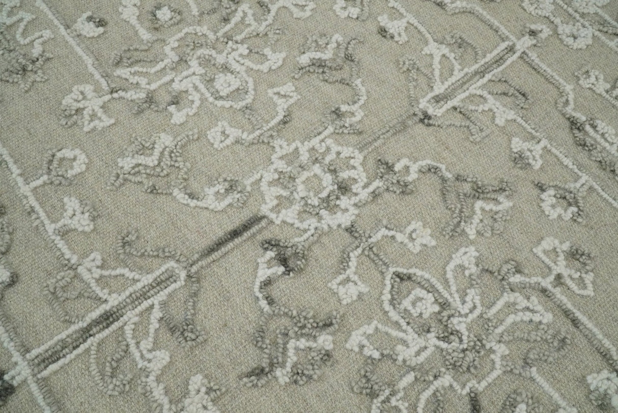 Hand Hooked 5x8 White and Gray Wool Textured Loop Area Rug | GAR9-Area Rug-Parc Decor