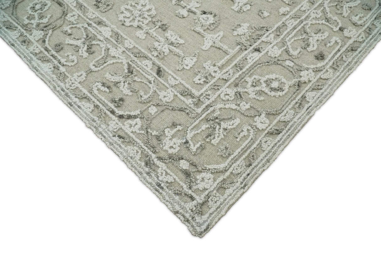 Hand Hooked 5x8 White and Gray Wool Textured Loop Area Rug | GAR9-Area Rug-Parc Decor