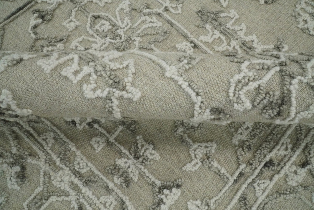 Hand Hooked 5x8 White and Gray Wool Textured Loop Area Rug | GAR9-Area Rug-Parc Decor