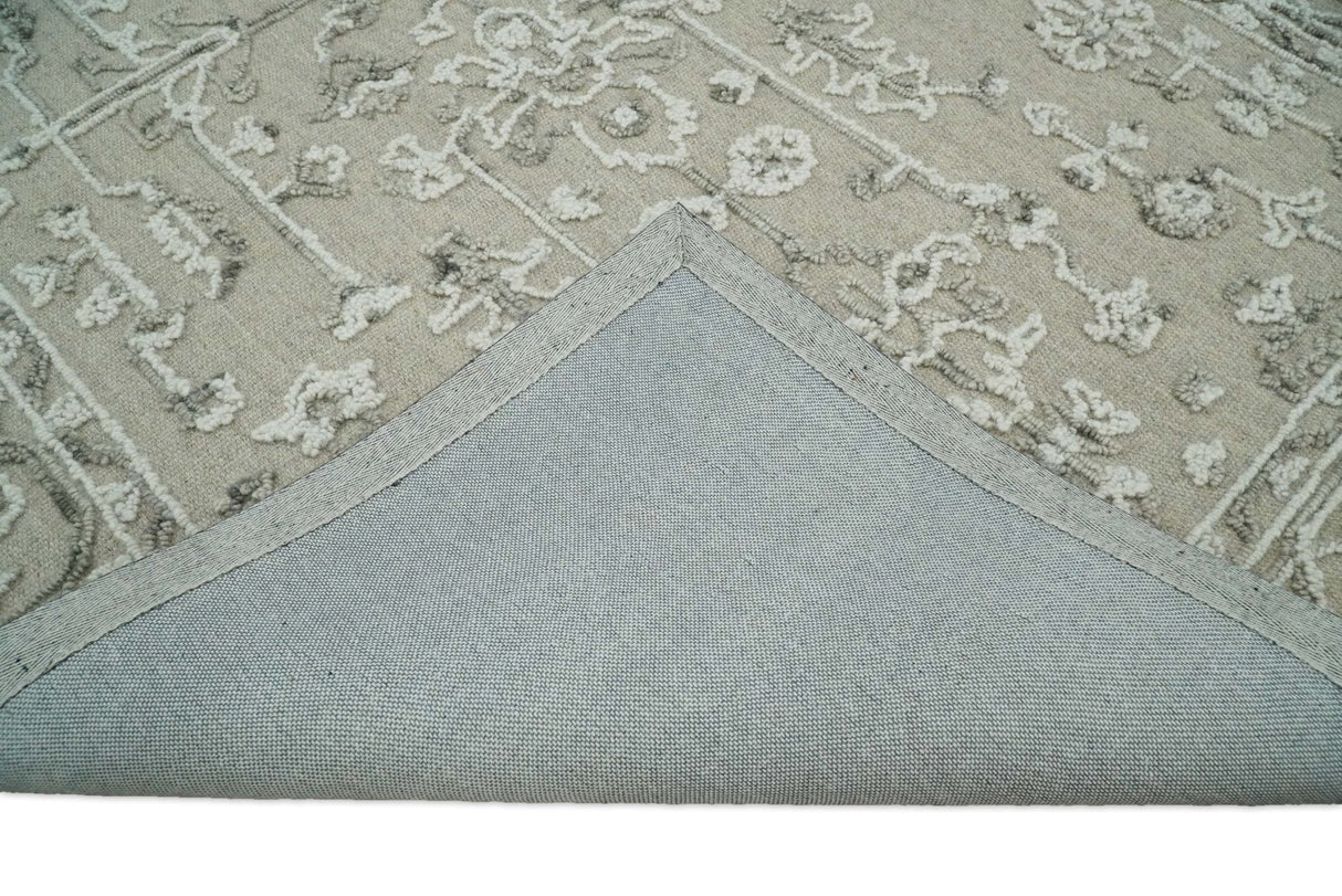 Hand Hooked 5x8 White and Gray Wool Textured Loop Area Rug | GAR9-Area Rug-Parc Decor