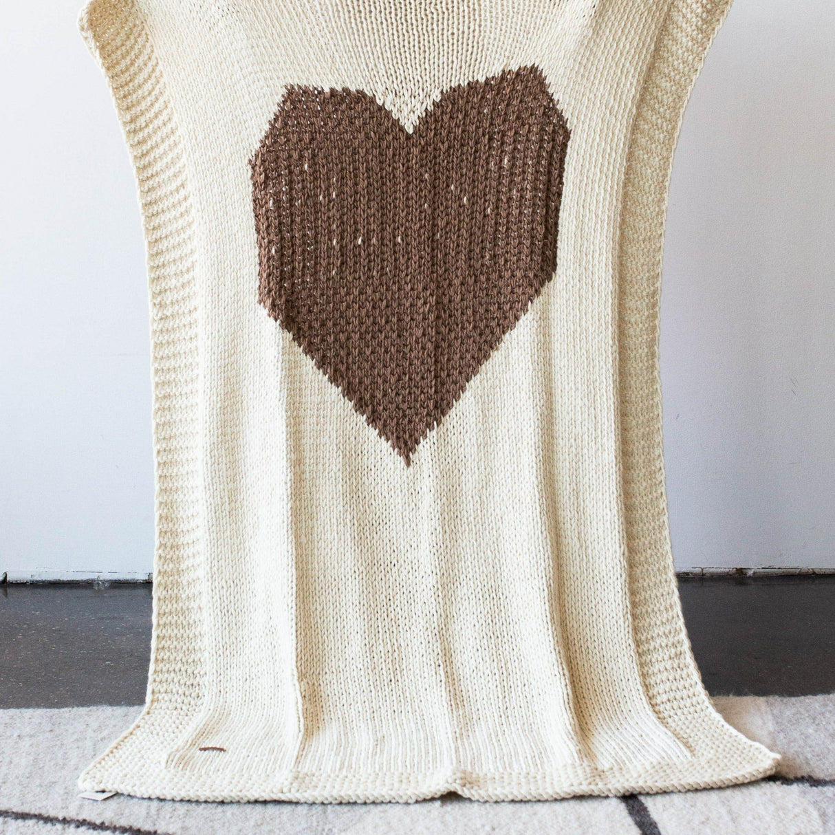 Hand-Knitted Merino Wool Heart Throw Blanket-Throw Pillows & Blankets-Parc Decor