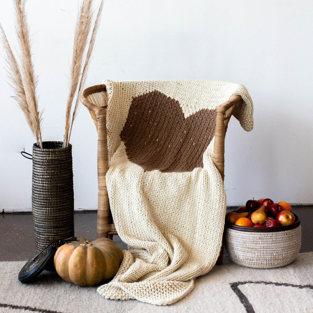 Hand-Knitted Merino Wool Heart Throw Blanket-Throw Pillows & Blankets-Parc Decor