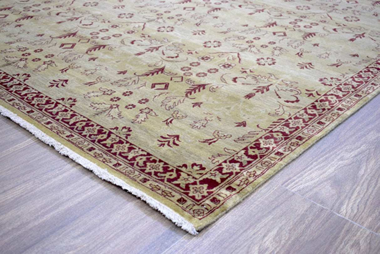 Hand Knotted 10x14 Modern Gold And Red Wool Area Rug