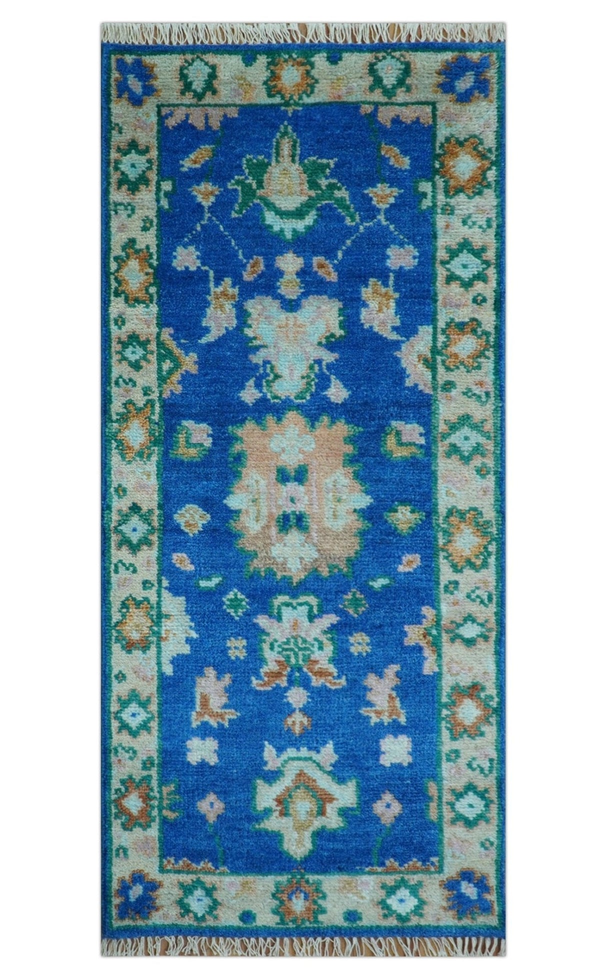 Hand knotted 2.6x6 Blue Traditional Oushak Design Wool Area Rug