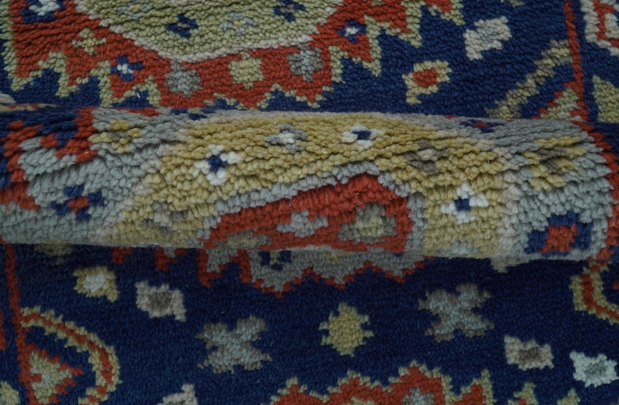 Hand Knotted 2.6x6 Traditional Blue And Rust Wool Runner Rug