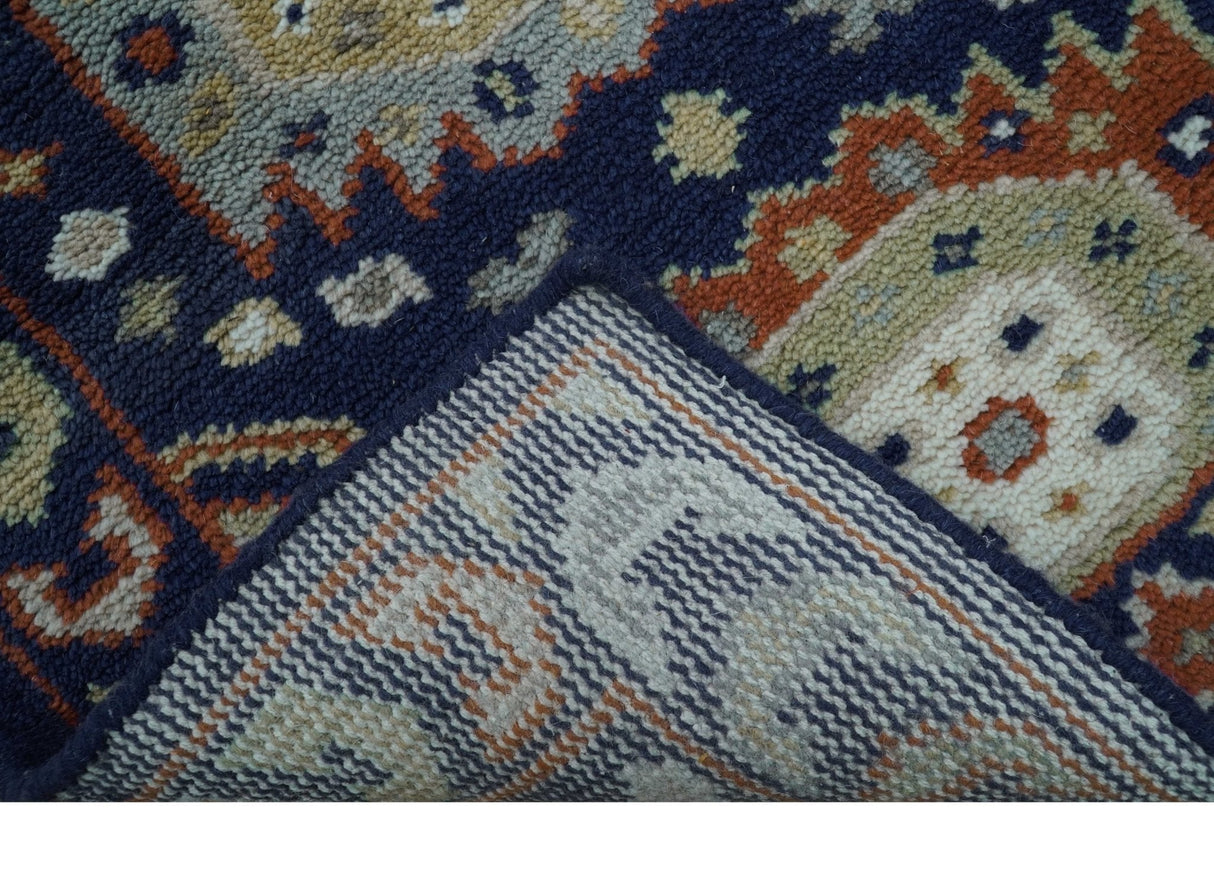 Hand Knotted 2.6x6 Traditional Blue And Rust Wool Runner Rug