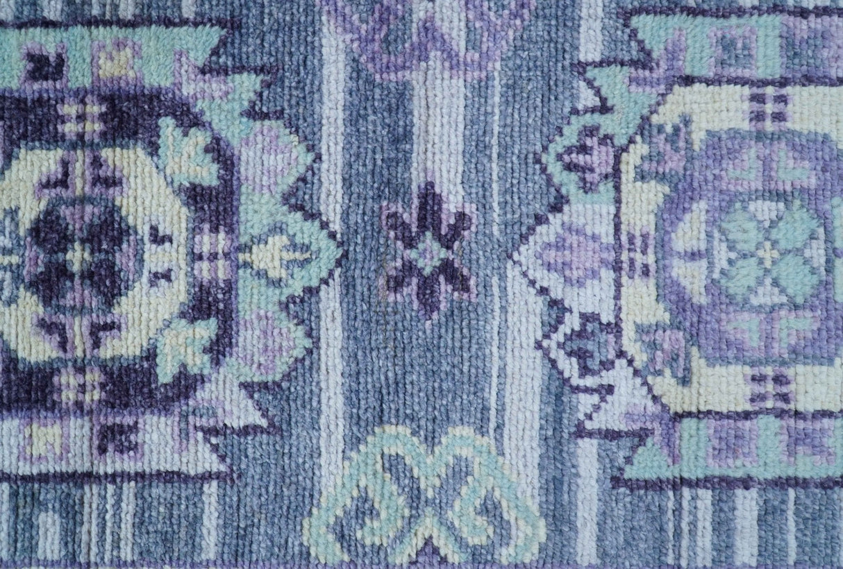 Hand knotted 2.6x8 Purple transitional geometrical Design Wool Area Rug
