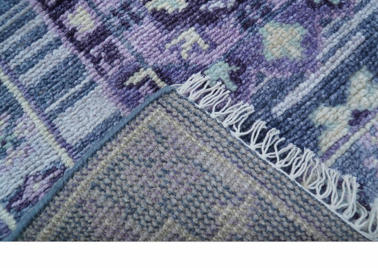 Hand knotted 2.6x8 Purple transitional geometrical Design Wool Area Rug