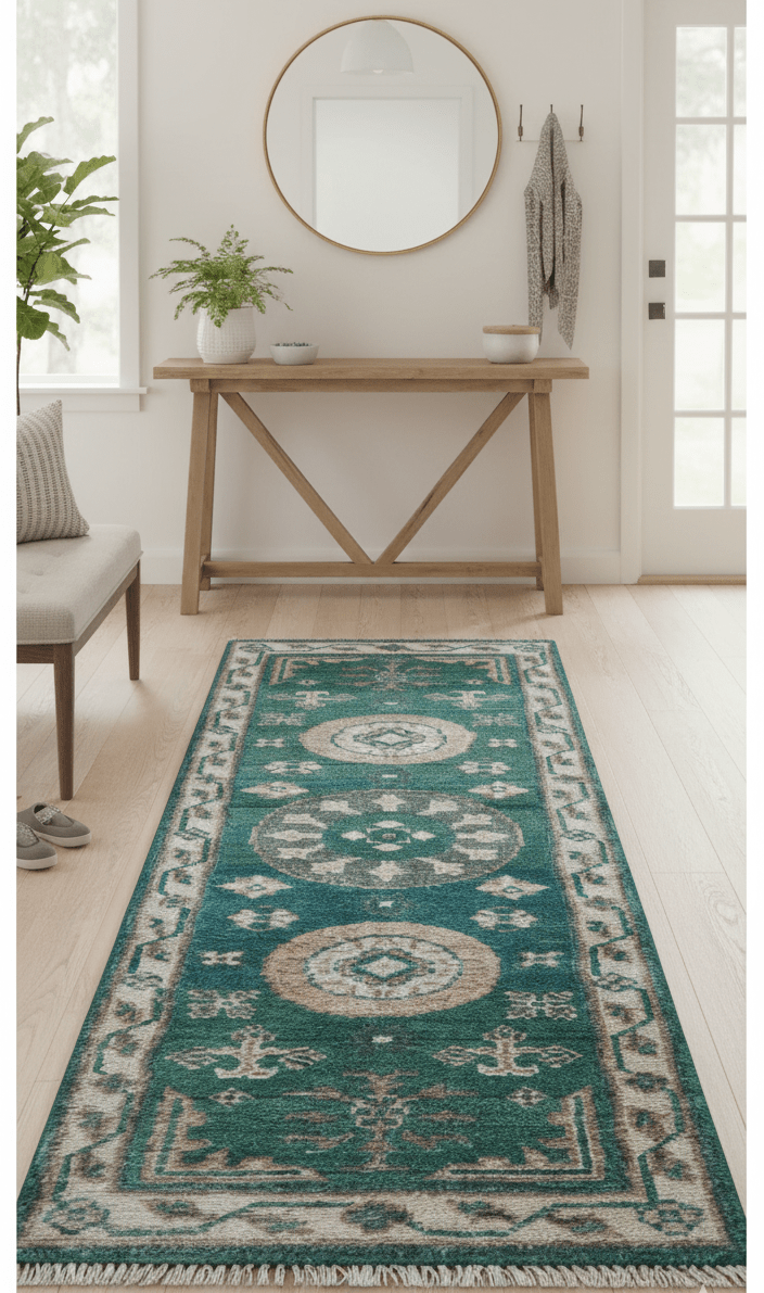 Hand knotted 2.6x8 Teal Traditional Khotan Design Wool Area Rug