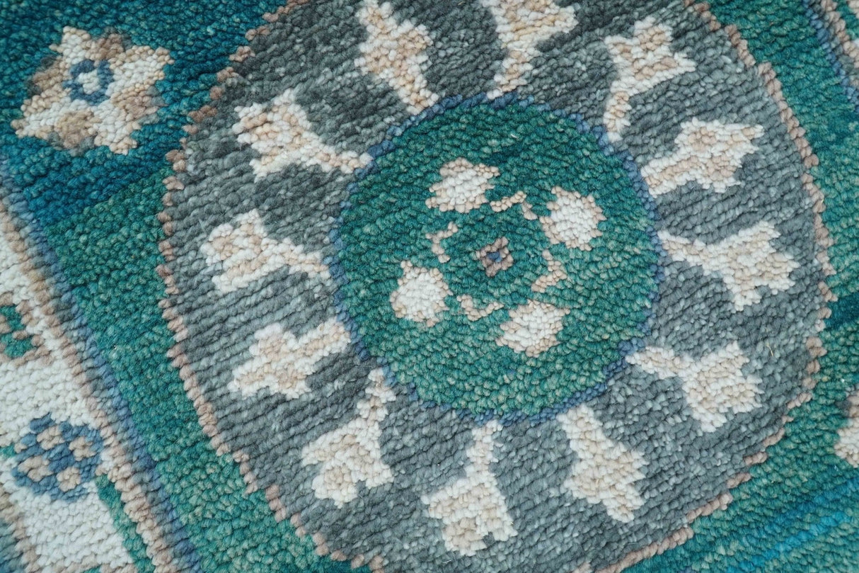 Hand knotted 2.6x8 Teal Traditional Khotan Design Wool Area Rug