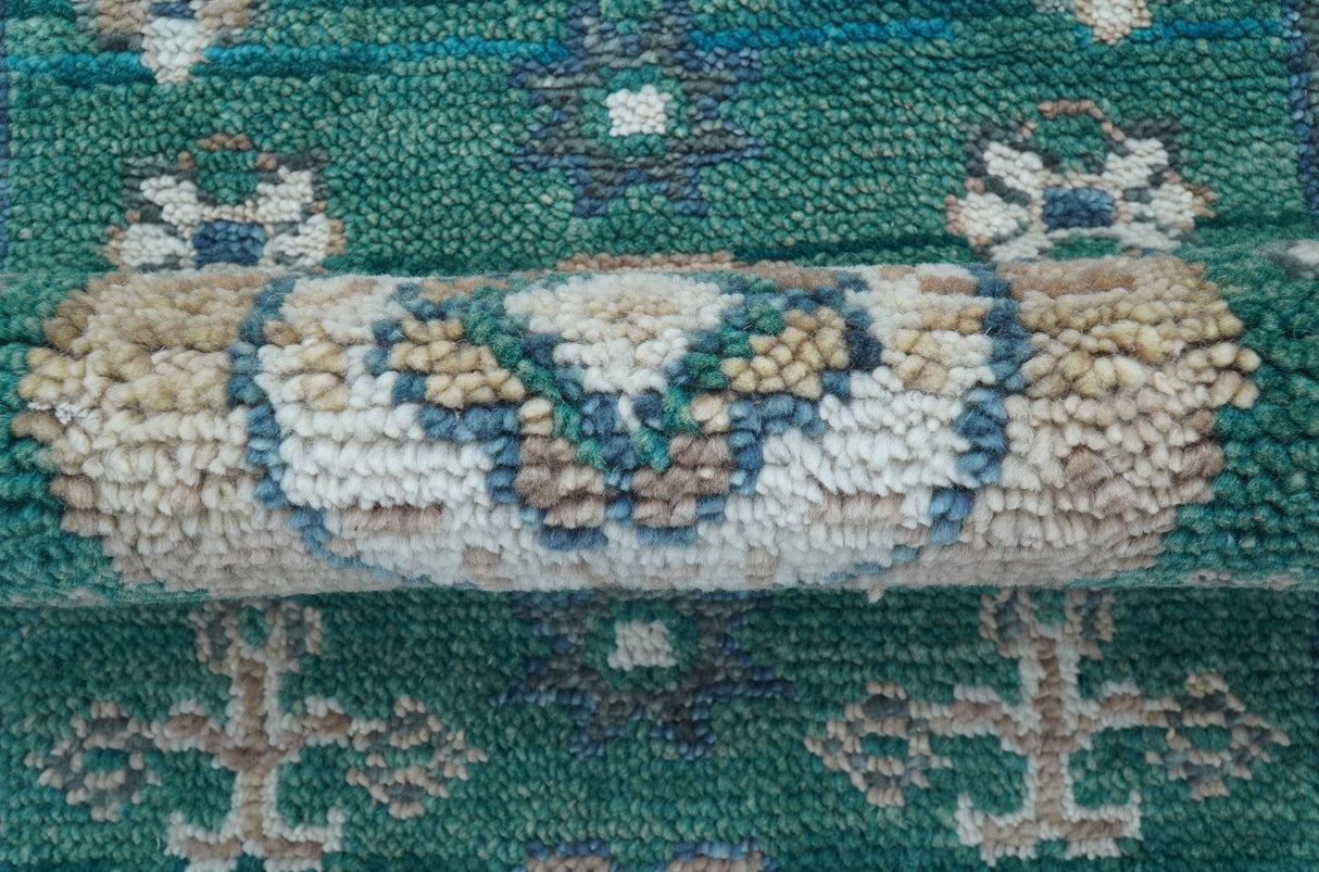 Hand knotted 2.6x8 Teal Traditional Khotan Design Wool Area Rug