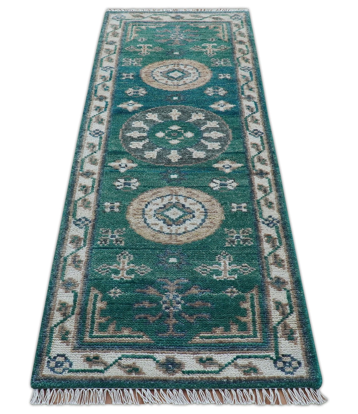 Hand knotted 2.6x8 Teal Traditional Khotan Design Wool Area Rug