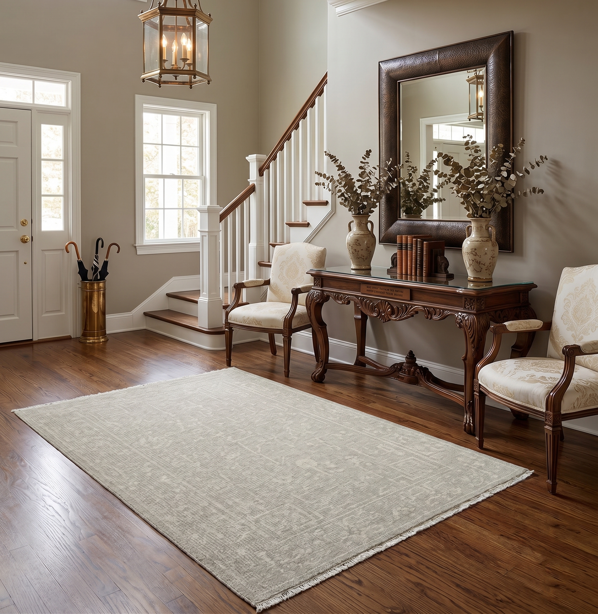 Hand Knotted 2x3 Beige and Ivory Traditional Persian Oushak Wool Rug