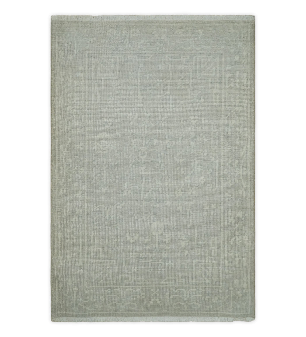 Hand Knotted 2x3 Beige and Ivory Traditional Persian Oushak Wool Rug