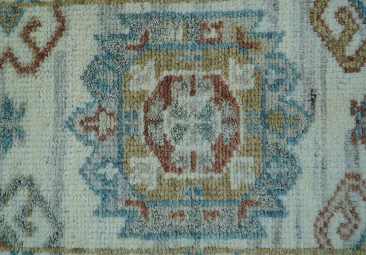 Hand knotted 2x3 Ivory And Blue transitional geometrical Design Wool Area Rug