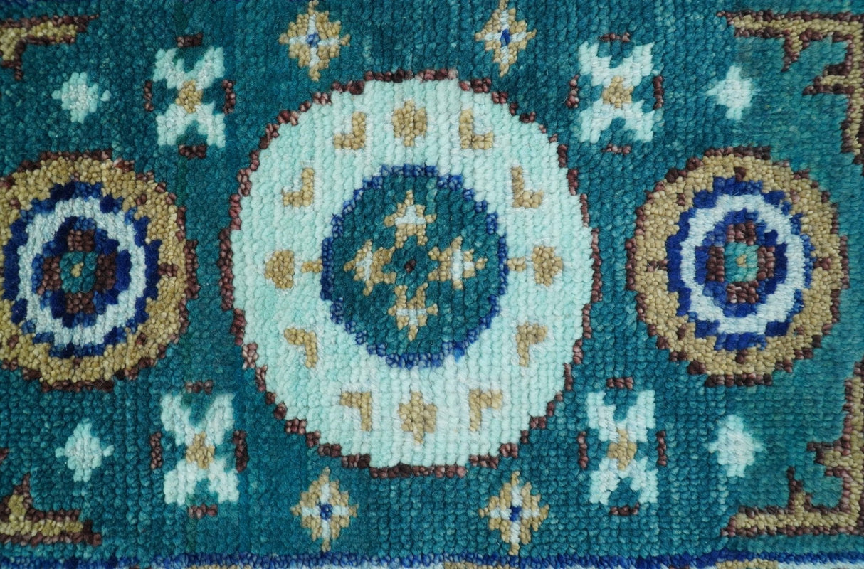 Hand knotted 2x3 Teal Traditional Khotan Design Wool Area Rug