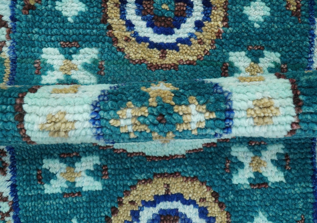 Hand knotted 2x3 Teal Traditional Khotan Design Wool Area Rug