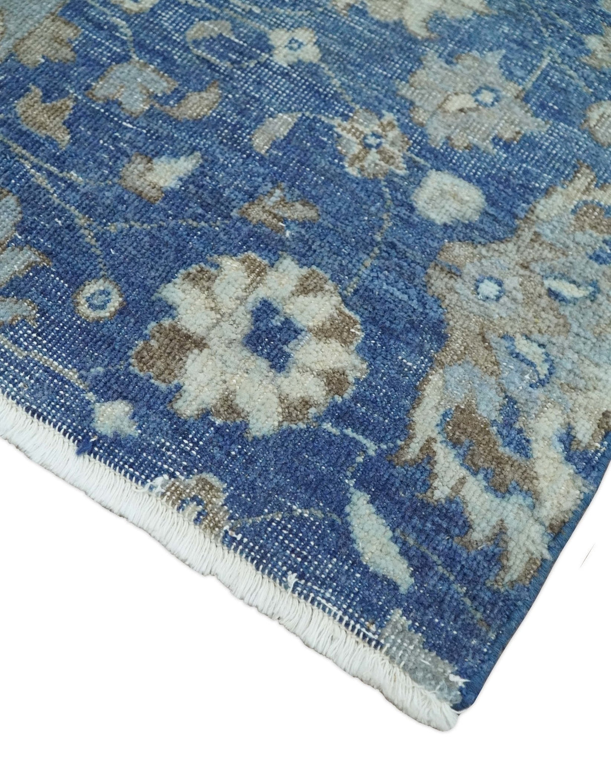 Hand Knotted 2x4 Blue and Beige Traditional Oxidized Textured Persian Wool Rug