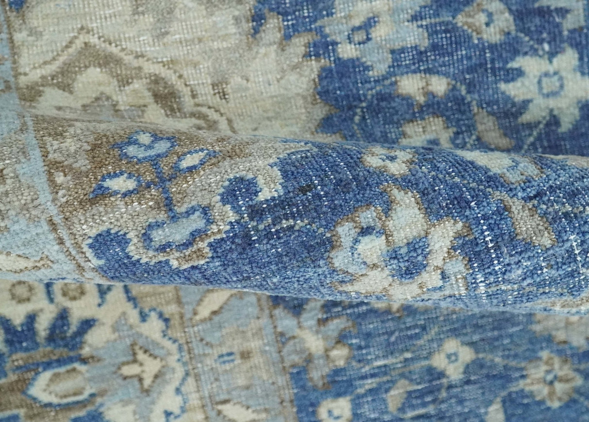 Hand Knotted 2x4 Blue and Beige Traditional Oxidized Textured Persian Wool Rug