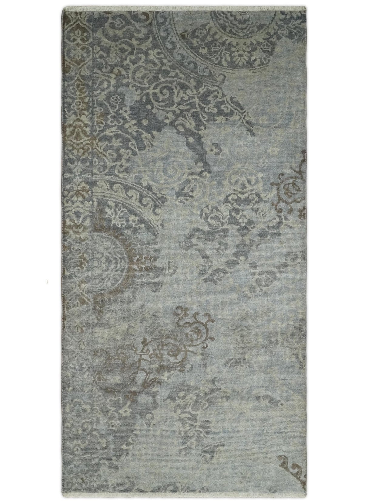 Hand Knotted 2x4 Gray And Beige Traditional Vintage Persian Wool Rug
