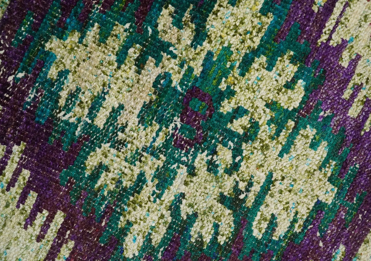 Hand Knotted 4x6 Beige and Green Persian Recycled Silk Area Rug