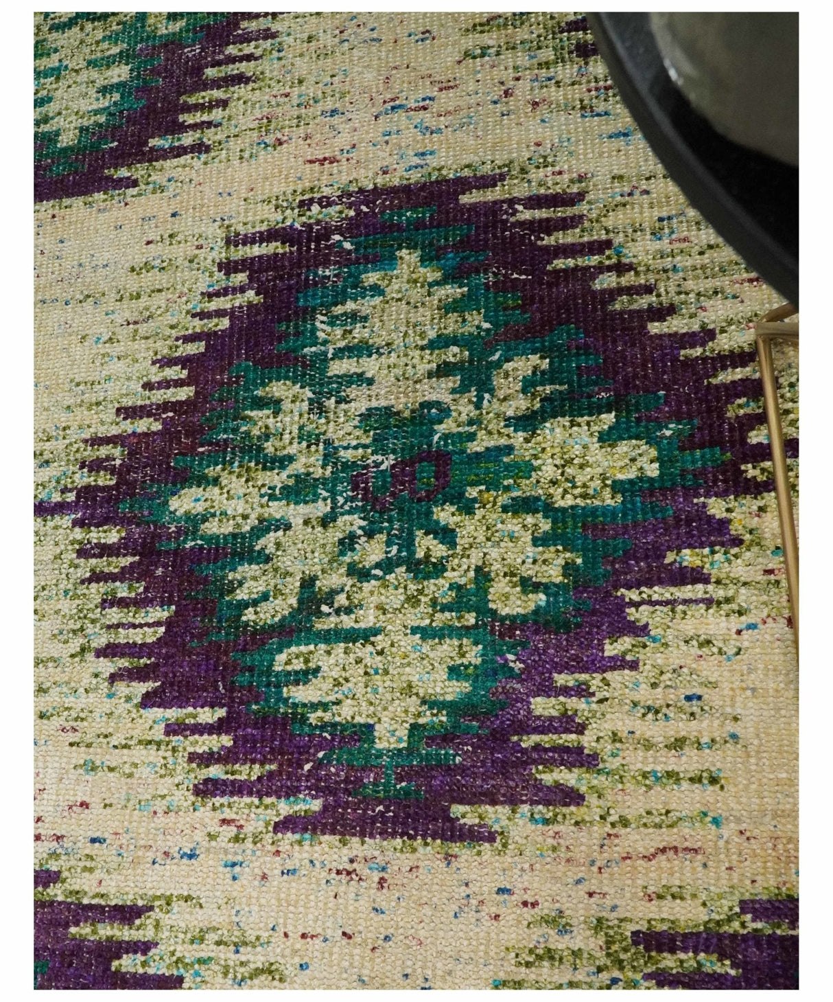Hand Knotted 4x6 Beige and Green Persian Recycled Silk Area Rug