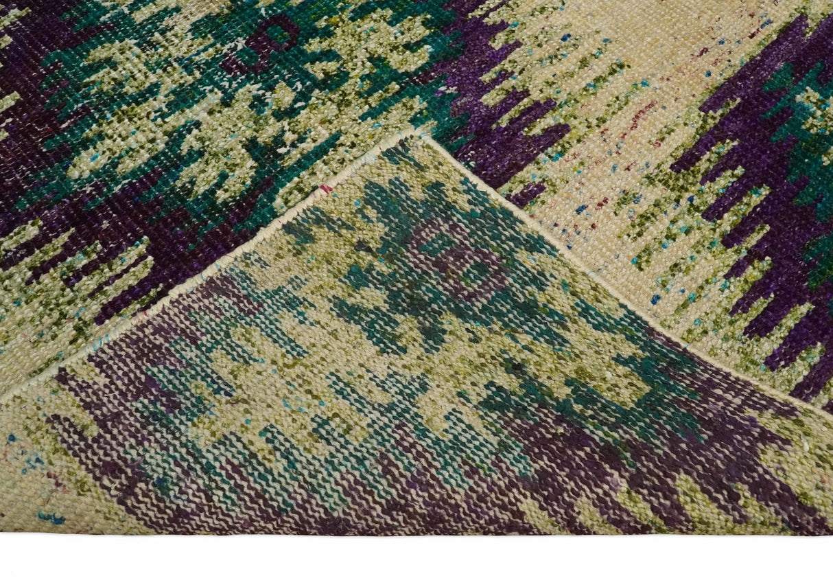 Hand Knotted 4x6 Beige and Green Persian Recycled Silk Area Rug