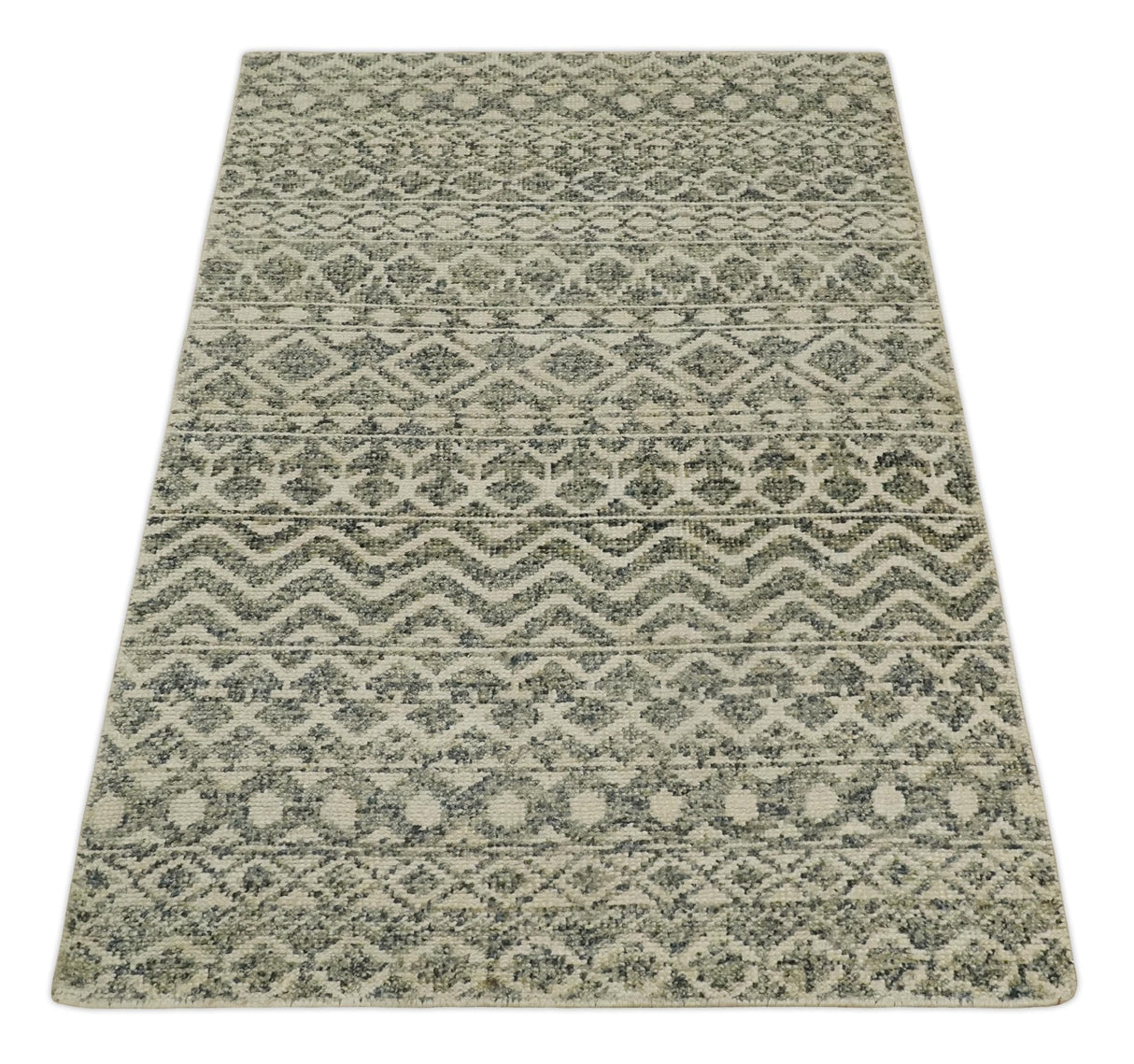 Hand Knotted 4x6 Beige, Camel and Olive Modern Contemporary Southwestern Tribal Trellis Recycled Silk Area Rug