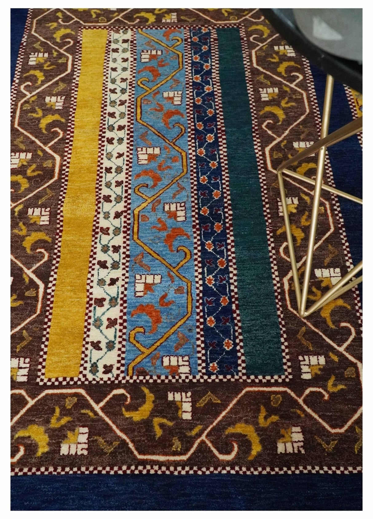 Hand Knotted 4x6 Multicolor Striped Wool Southwestern Lori Gabbeh Rug