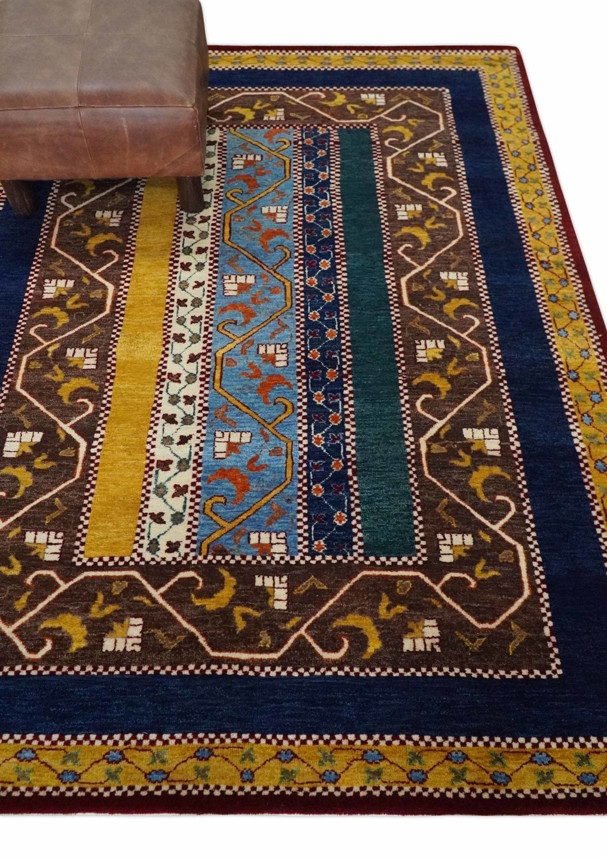Hand Knotted 4x6 Multicolor Striped Wool Southwestern Lori Gabbeh Rug