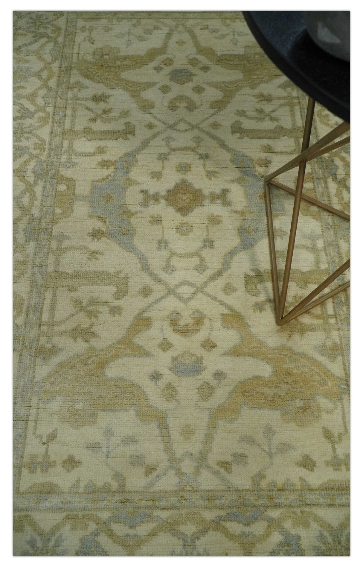 Hand Knotted 4x6 Oriental Oushak Beige an Gray Wool Area Rug, Small Turkish Design Rug | N35146
