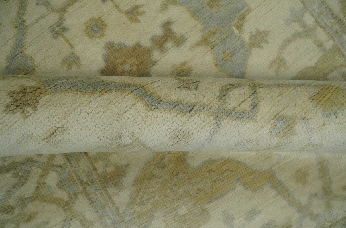 Hand Knotted 4x6 Oriental Oushak Beige an Gray Wool Area Rug, Small Turkish Design Rug | N35146