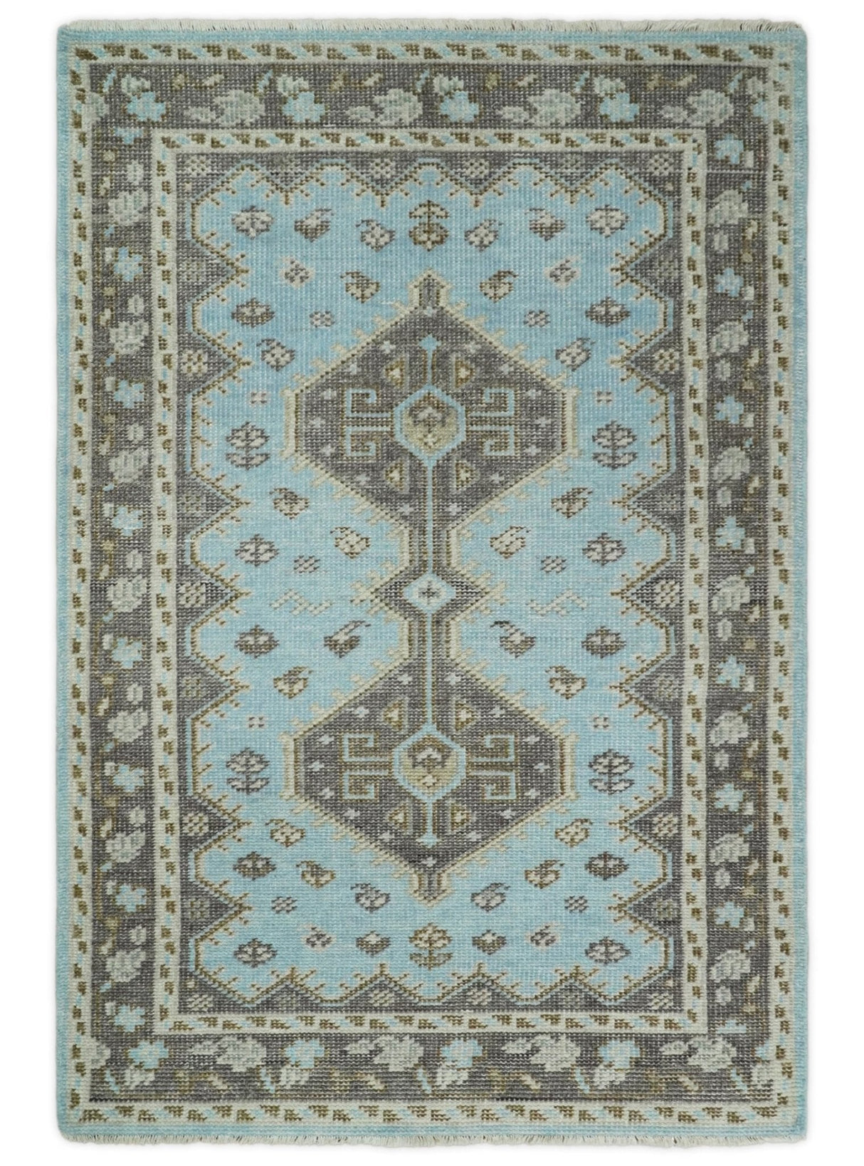 Hand knotted 4x6 Persian Blue and Brown Antique Vintage Wool Area Rug