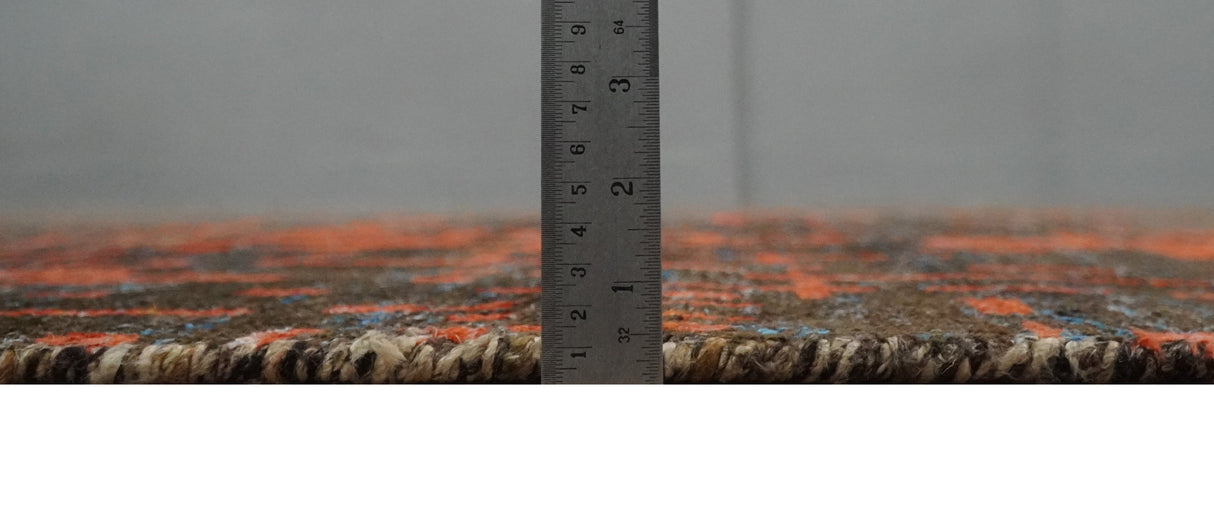 Hand Knotted 4x6 Rust and Charcoal Modern Abstract Recycled Silk Area Rug