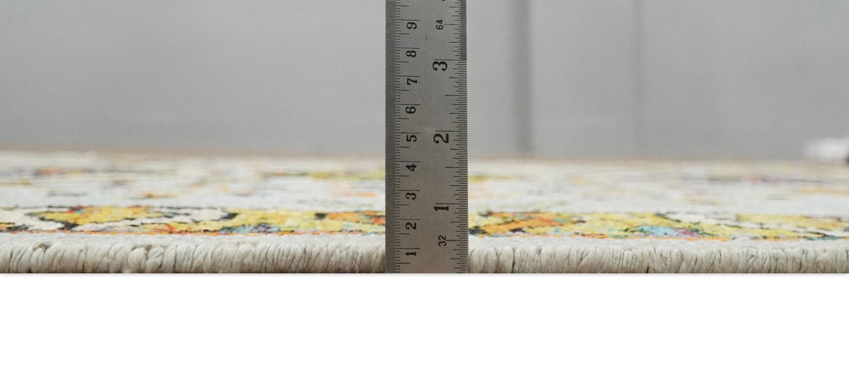 Hand Knotted 4x6 Silver, Mustard and Gold Persian Oushak Recycled Silk Area Rug