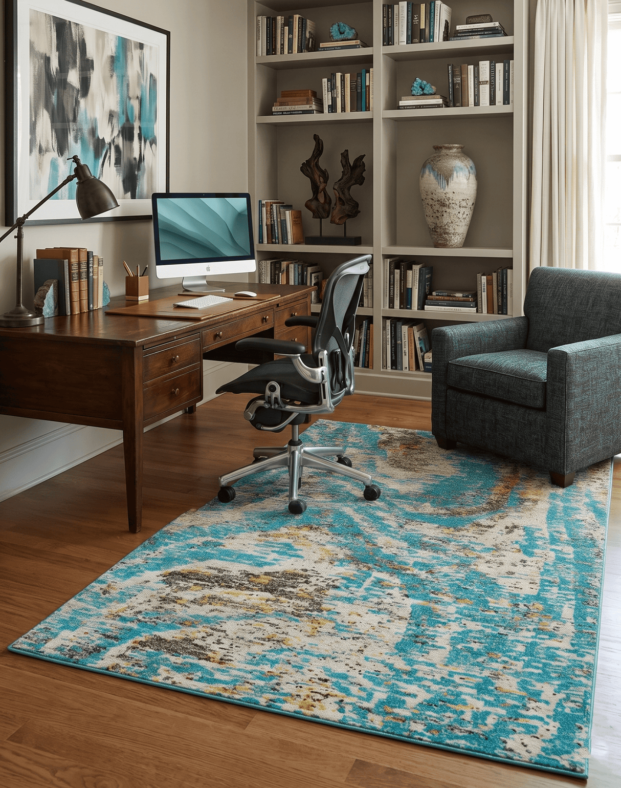 Hand Knotted 5x8 Blue, Ivory and Brown Modern Abstract Recycled Silk Area Rug