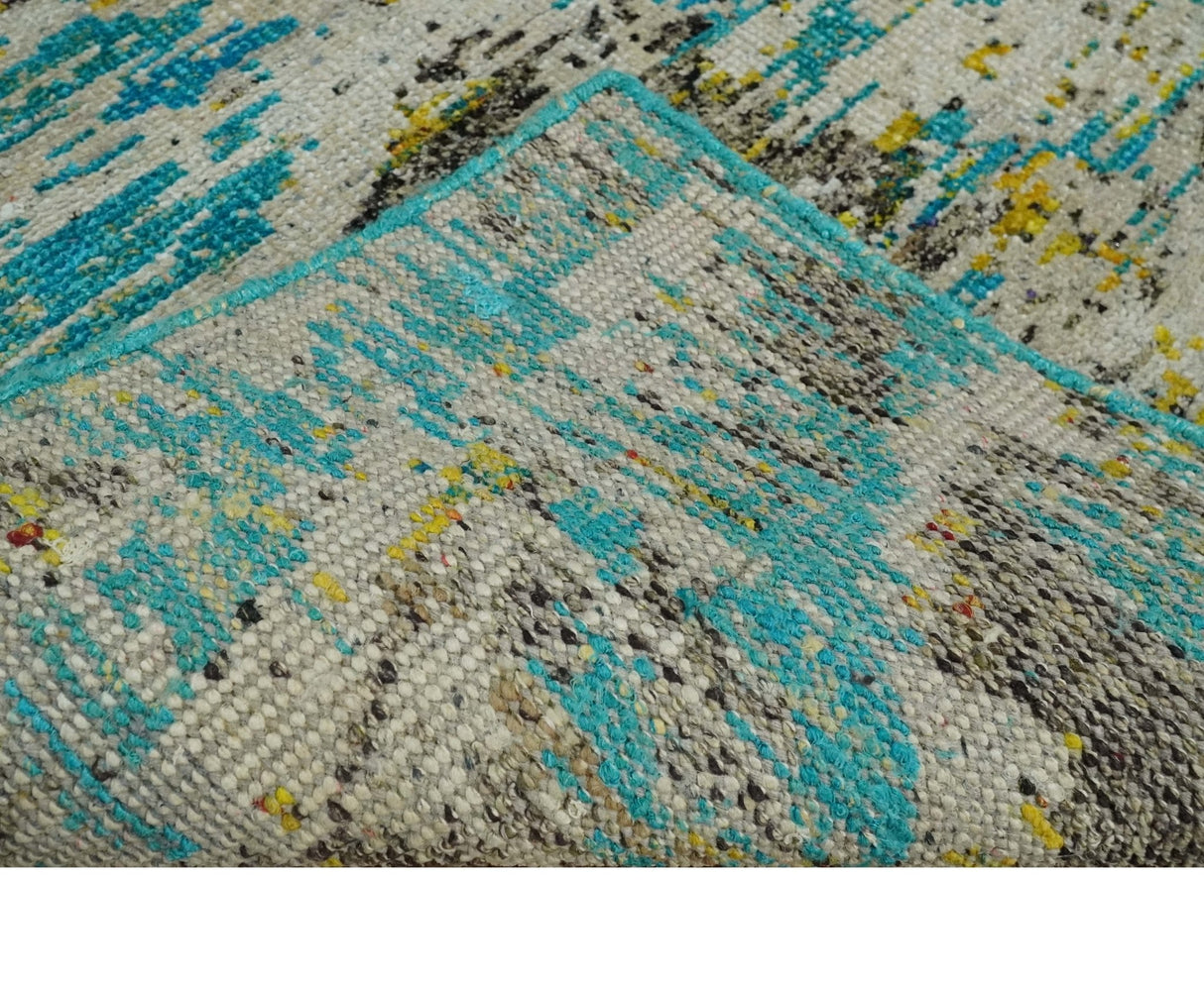 Hand Knotted 5x8 Blue, Ivory and Brown Modern Abstract Recycled Silk Area Rug