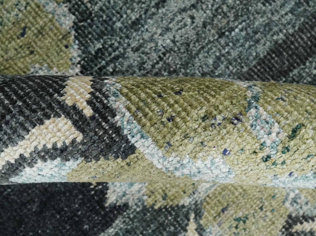 Hand Knotted 5x8 Charcoal And Beige Floral Recycled Silk Area Rug