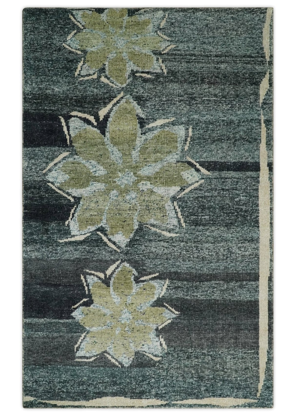 Hand Knotted 5x8 Charcoal And Beige Floral Recycled Silk Area Rug