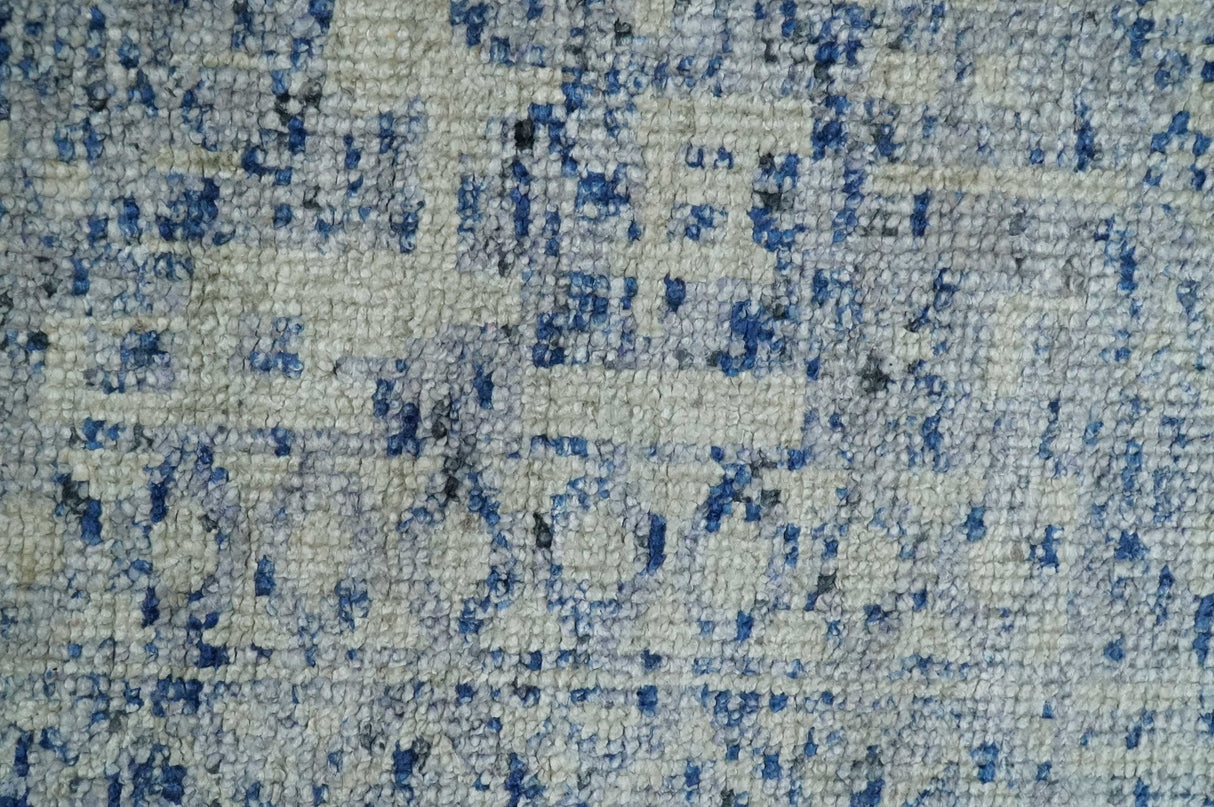 Hand Knotted 5x8 Ivory and Blue Modern Contemporary Recycled Silk Area Rug